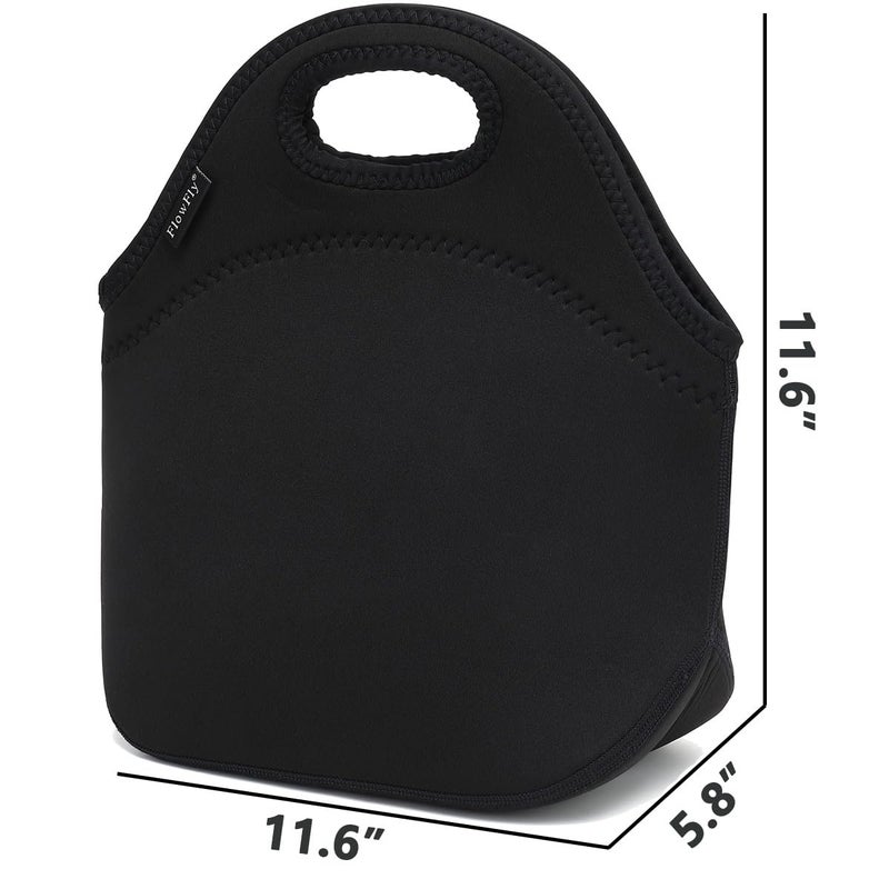 FlowFly Neoprene kids Lunch box Insulated Soft Bag Mini Cooler Thermal Meal Tote Kit for Boys, Girls,Men,Women,School,Work, Office,Black - Image 3
